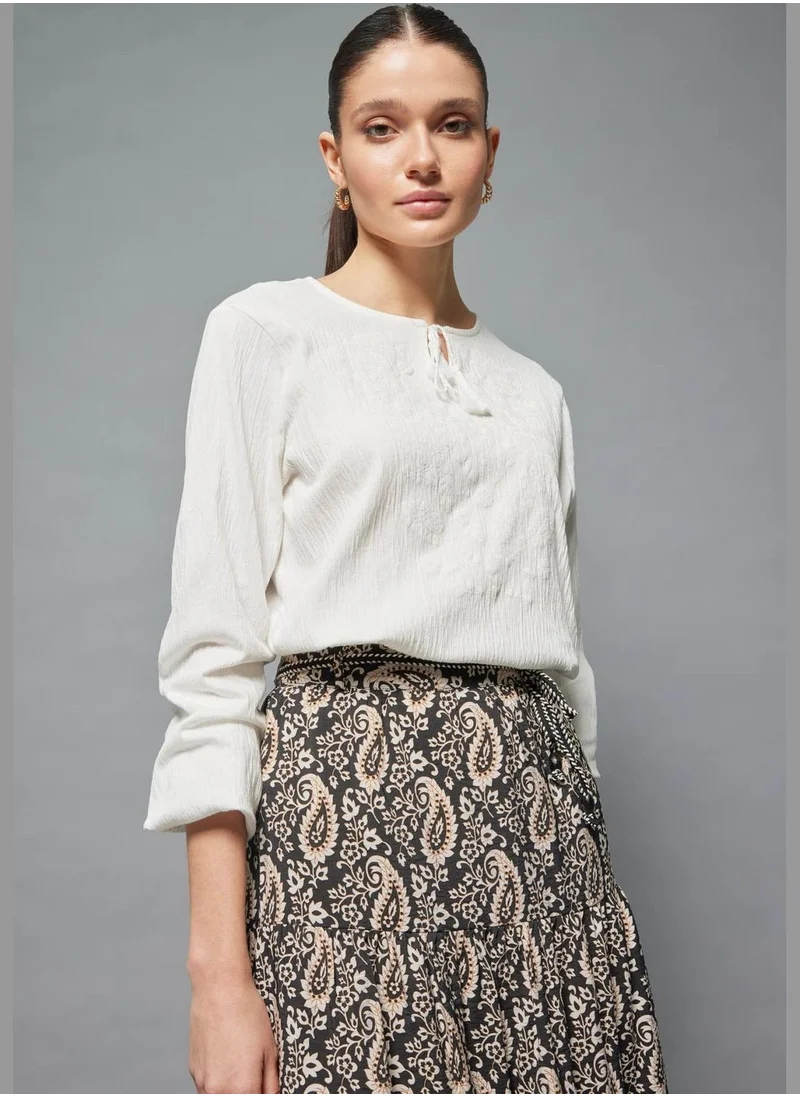 ديفاكتو Woman Crew Neck Knitted Long Sleeve T-Shirt