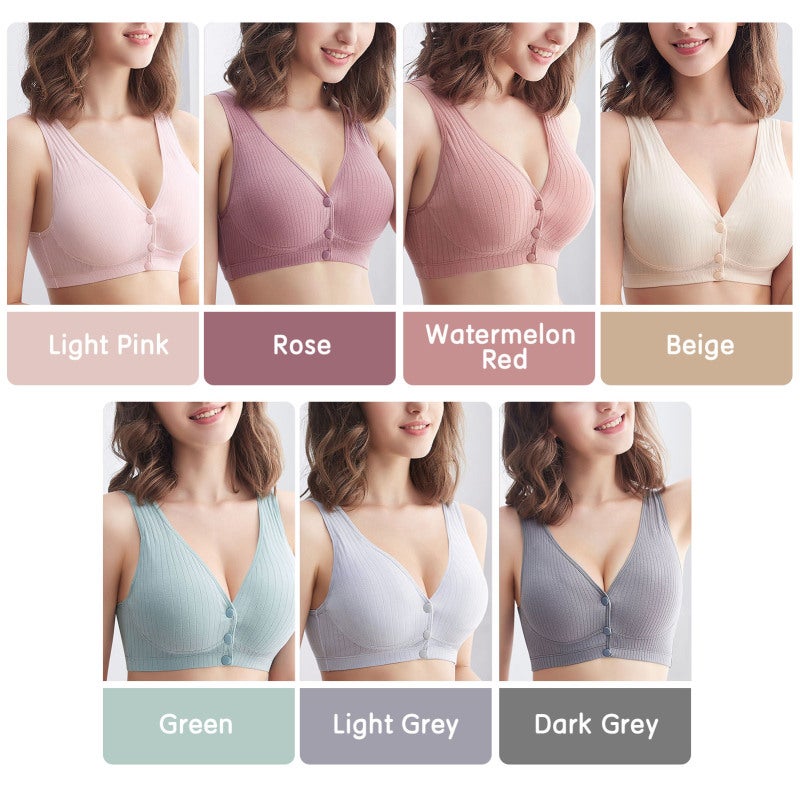 Front Button Bra: XX-Large Beige Cotton Skin-friendly Breathable Bra - No Underwire Full Coverage With Removable Pads Bra for Sleeping Nursing Maternity Pregnancy Leisure Lounging - Image 3