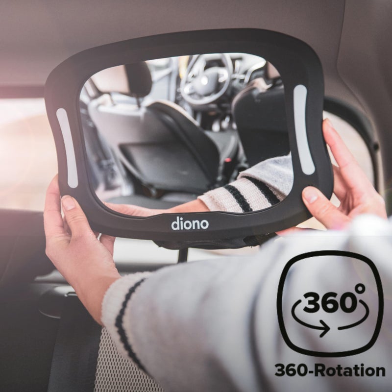 Diono Easy View XXL Baby Car Mirror with Extra Wide View, Safety Car Seat Mirror for Rear Facing Infant with 360 Rotation, LED Night Light, Wide Crystal Clear View, Shatterproof, Crash Tested - Image 4