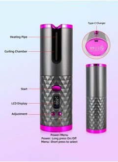 General Auto Rotating Curling Iron, Cordless Hair Curler, 6 Time Modes, LCD Display, Wireless, USB Rechargeable, Mini Hair Curler for Wavy Hair  - Image 3