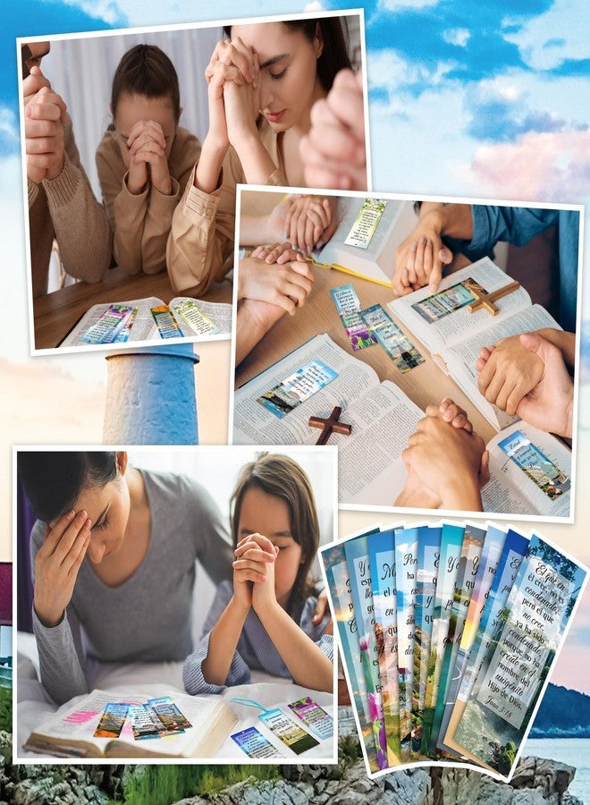 Yaomiao 128 Pcs Spanish Bible Verse Bookmarks Natural Scenery Landscape Christian Scripture Bookmark with Ribbon Inspirational Book Page Markers for Book Lovers Church Prayer Religious Gifts - Image 5
