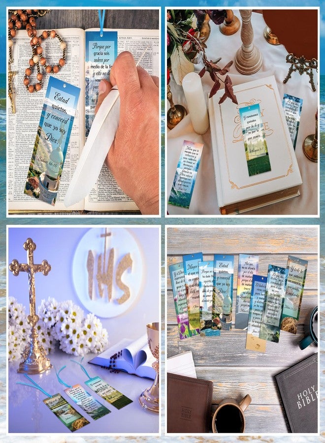 Yaomiao 128 Pcs Spanish Bible Verse Bookmarks Natural Scenery Landscape Christian Scripture Bookmark with Ribbon Inspirational Book Page Markers for Book Lovers Church Prayer Religious Gifts - Image 4