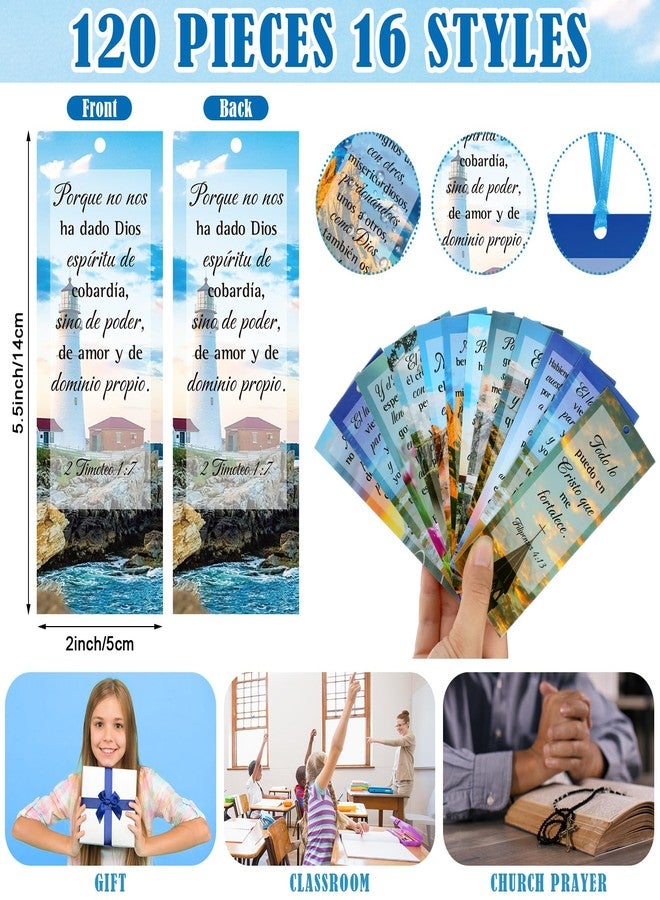 Yaomiao 128 Pcs Spanish Bible Verse Bookmarks Natural Scenery Landscape Christian Scripture Bookmark with Ribbon Inspirational Book Page Markers for Book Lovers Church Prayer Religious Gifts - Image 2