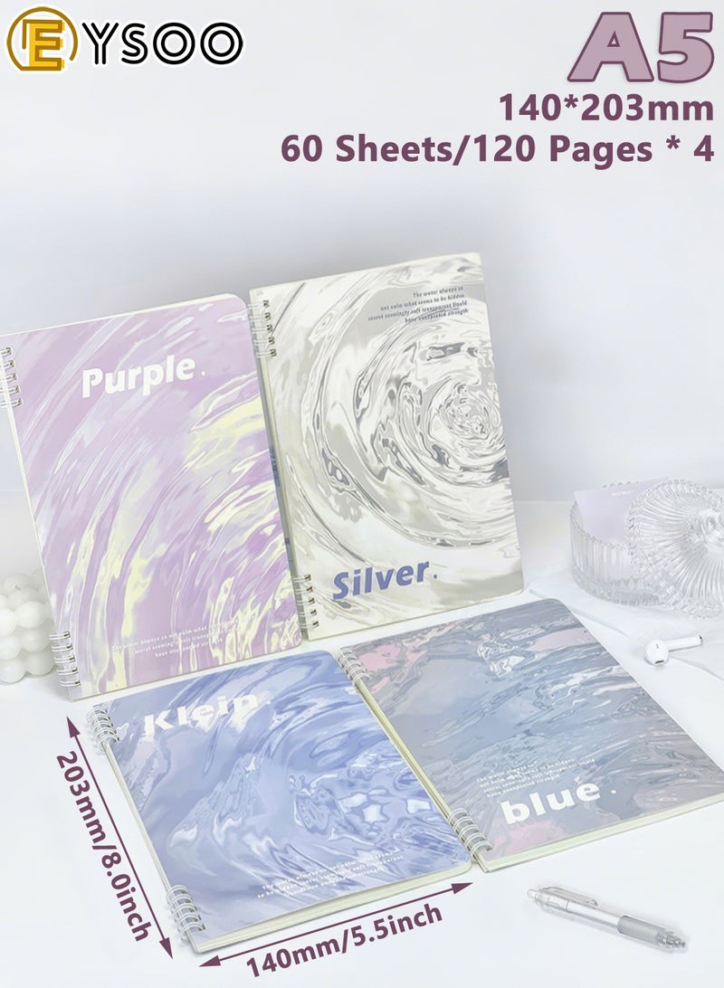  إيسو دفاتر EYSOO الحلزونية مقاس A5 (4 قطع) – ورق مسطر للجامعة بـ 60 ورقة / 120 صفحة – مفكرة بغلاف صلب كدفاتر حلزونية مسطرة للمكتب والمدرسة والكتابة. - Image 2