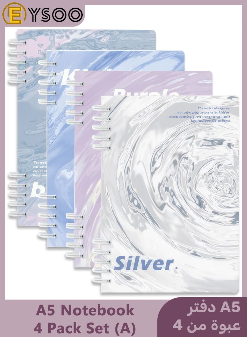  إيسو دفاتر EYSOO الحلزونية مقاس A5 (4 قطع) – ورق مسطر للجامعة بـ 60 ورقة / 120 صفحة – مفكرة بغلاف صلب كدفاتر حلزونية مسطرة للمكتب والمدرسة والكتابة. - Image 1