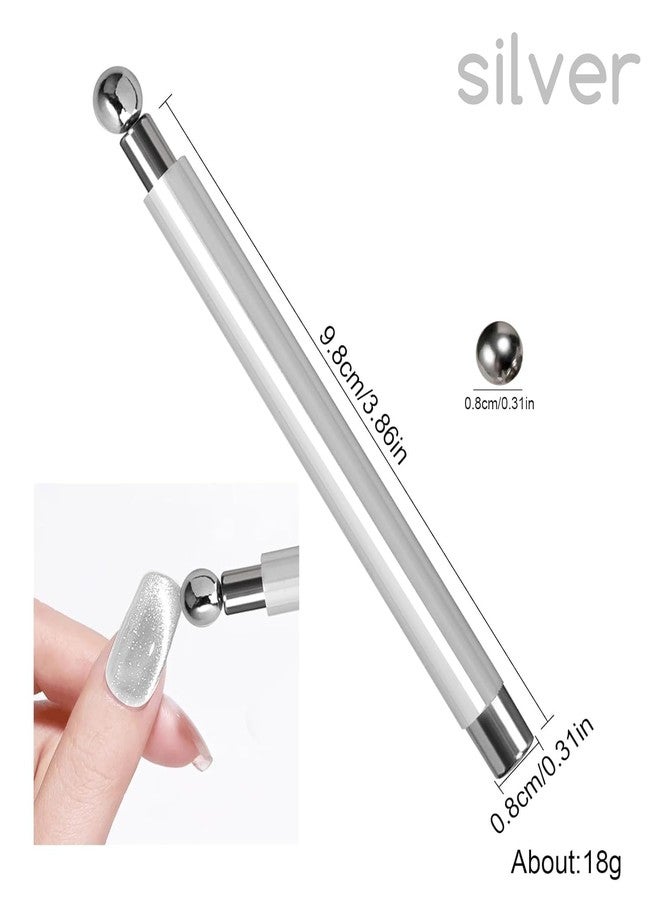 THR3E STROKES Essentials Cat Eye Magnetic for Nails Double-Head Nail Magnet Sturdy Cat Eye Magnet for Nails with Round Magnetic Bead Multifunctional Magnet for Cat Eye Gel Polish Home DIY (BALL MAGNET) (SILVER) - Image 2
