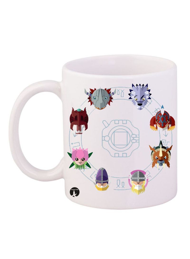 RKN Digimon Printed Mug White/Brown/Yellow 12ounce