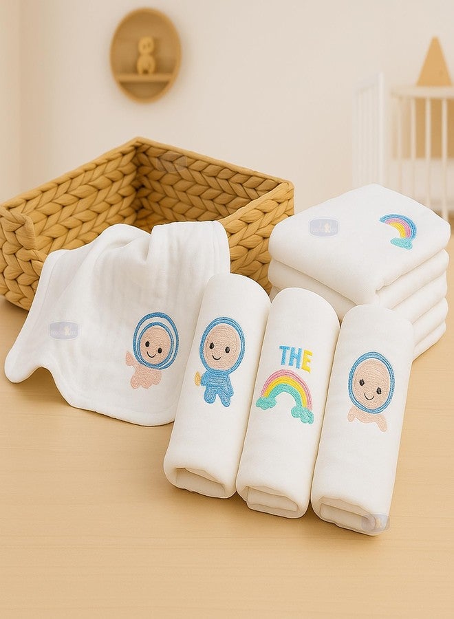 Koochie-Koo Muslin Cloth for New Born Baby 6 Layer 26 * 26Cm - 500 GSM (Pack of 5) Soft Cotton Face Towels Napkins & Burp Cloths Gentle Reusable Baby Wipes Multipurpose Hand & Face Cleaning Cloth - Image 5