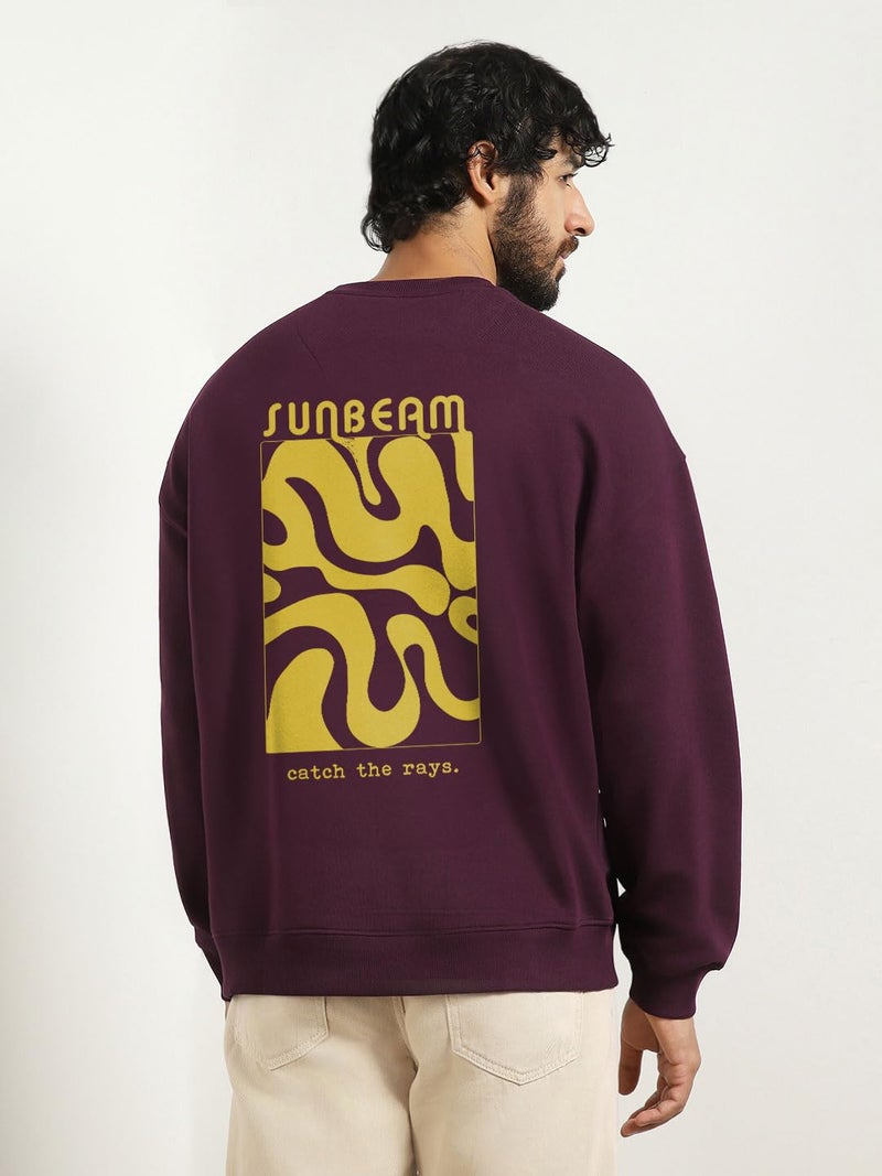 NOBERO Oversized Back Print Sweatshirt(1M-TWRS-C0937-MP7_Midnight Plum_3XL) - Image 3