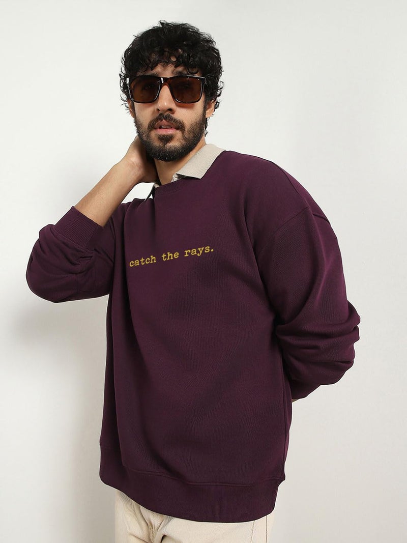 NOBERO Oversized Back Print Sweatshirt(1M-TWRS-C0937-MP7_Midnight Plum_3XL) - Image 4