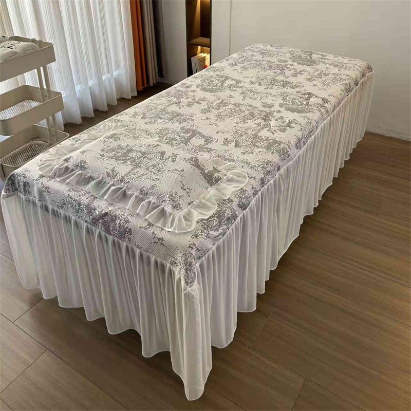 MWNAGO Massage Table Skirt with Hole, Beauty Massage Table Cover,Spa Thickened Massage Linens, Massage Fitted Sheet, Massage Face Rest Cover with Hole,Sutiable for 75"X31.5" (Gray) - Image 1