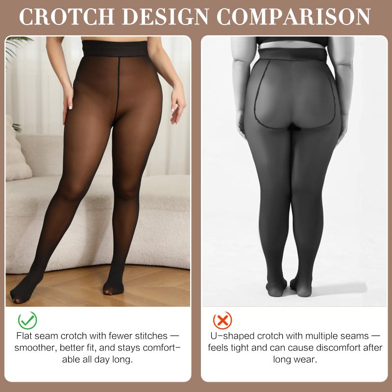 ARRUSA Plus Size Fleece Lined Warm Tights for Women - Winter Thermal Pantyhose Fake Translucent Leggings for Queen Size Lady - Image 3