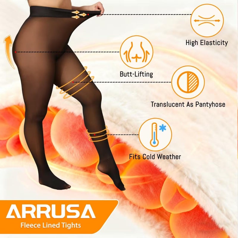 ARRUSA Plus Size Fleece Lined Warm Tights for Women - Winter Thermal Pantyhose Fake Translucent Leggings for Queen Size Lady - Image 4
