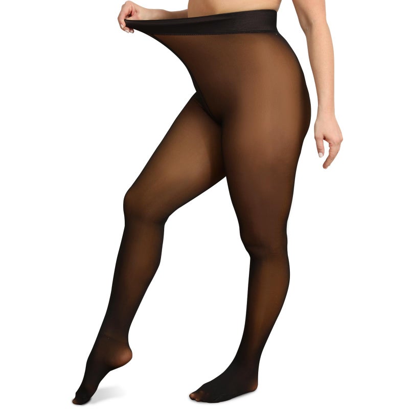ARRUSA Plus Size Fleece Lined Warm Tights for Women - Winter Thermal Pantyhose Fake Translucent Leggings for Queen Size Lady - Image 1