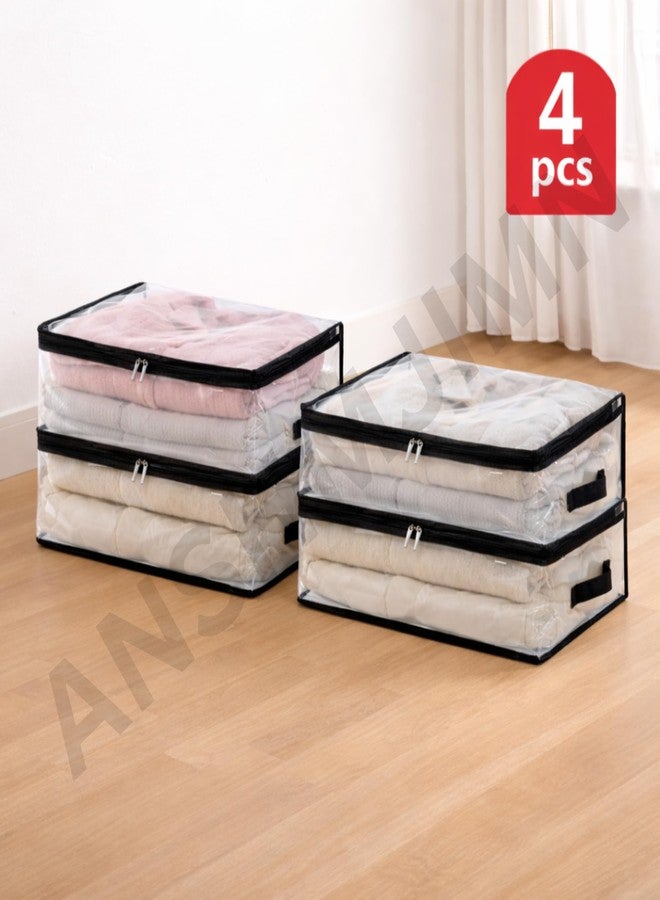 ANSHMJIMN Clear Storage Bags for Clothes – Transparent Blanket, Bedsheet & Bedding Organizer with Zipper & Handles (18L × 12W × 6H Inch) (Pack of 4) - Image 4
