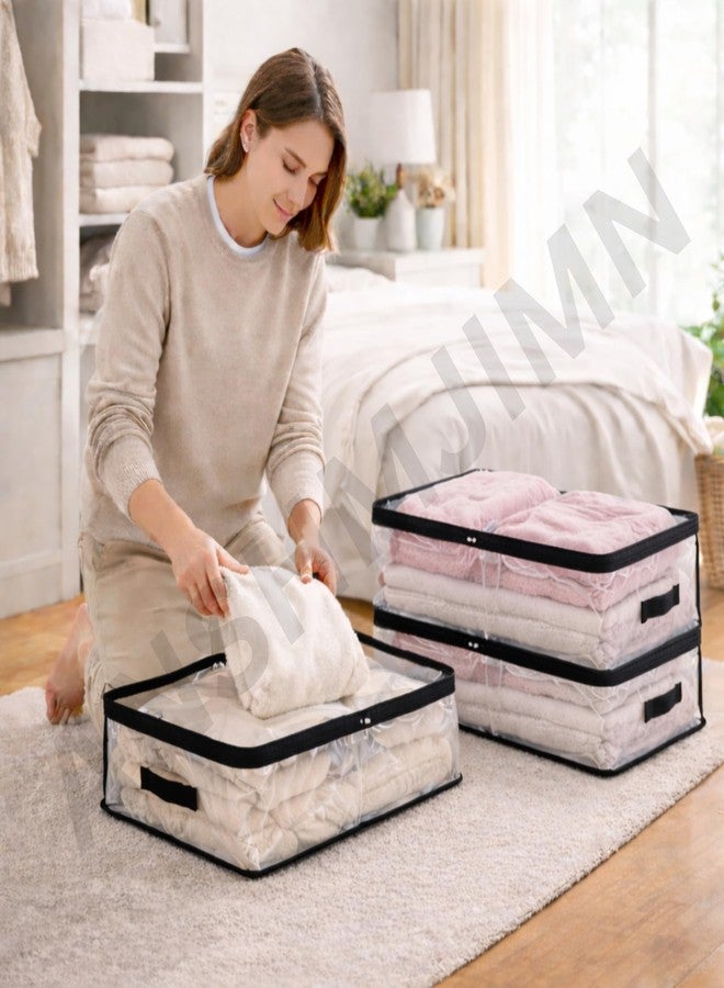 ANSHMJIMN Clear Storage Bags for Clothes – Transparent Blanket, Bedsheet & Bedding Organizer with Zipper & Handles (18L × 12W × 6H Inch) (Pack of 4) - Image 2