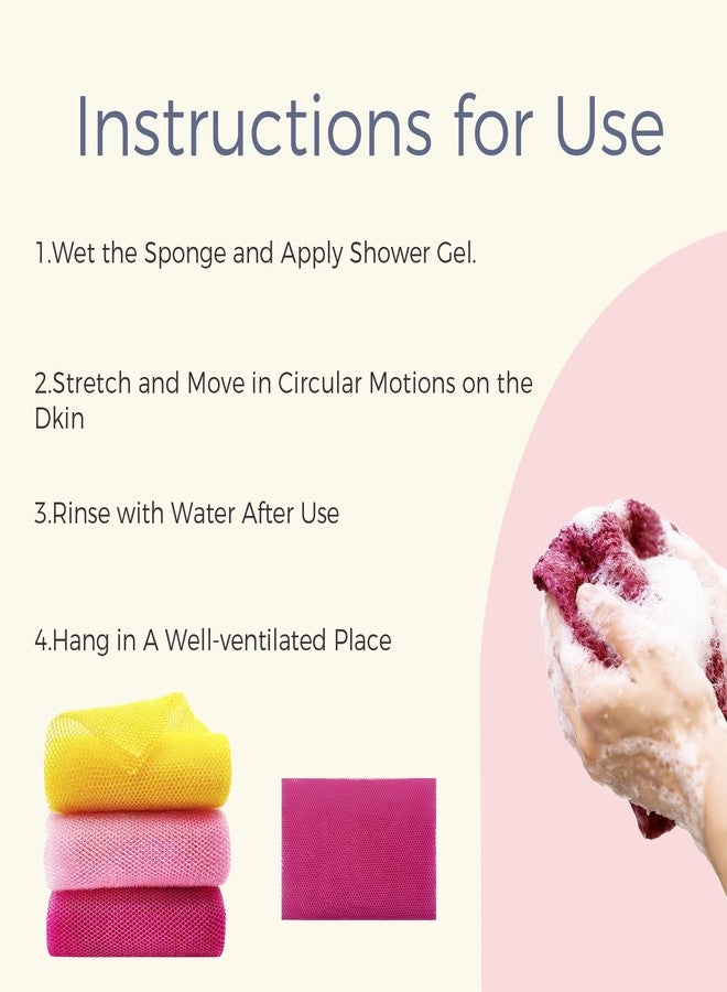 Sethe lord African Net Sponges-Exfoliating Shower Net for Daily Body Cleansing, Recycled Materials Bath Sponge Exfoliator for Women & Men - Coral Pink, 3 PCS - Image 4