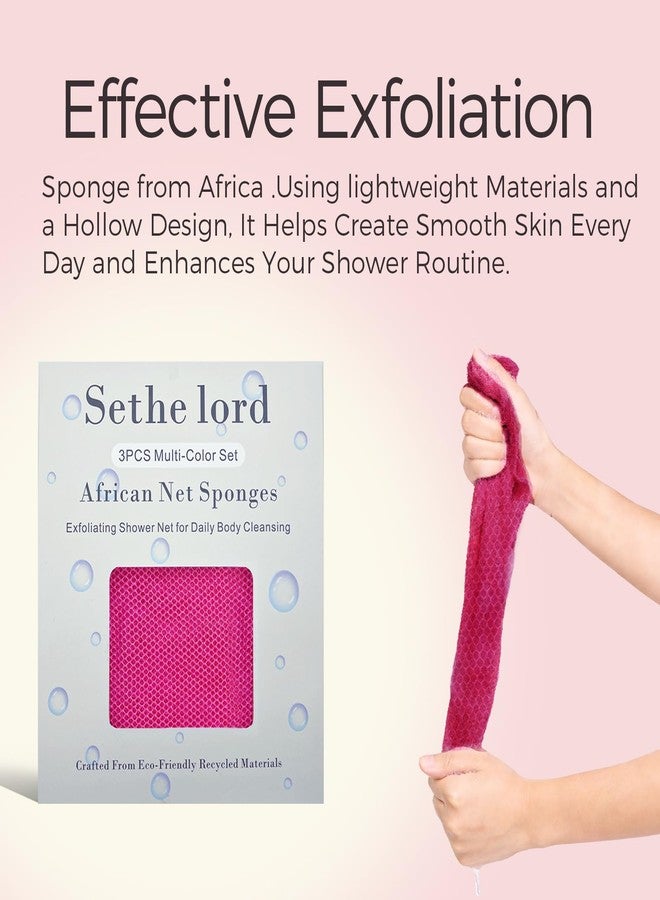 Sethe lord African Net Sponges-Exfoliating Shower Net for Daily Body Cleansing, Recycled Materials Bath Sponge Exfoliator for Women & Men - Coral Pink, 3 PCS - Image 2