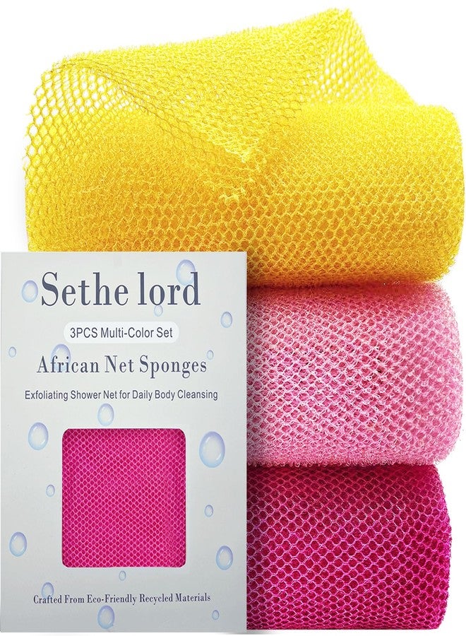 Sethe lord African Net Sponges-Exfoliating Shower Net for Daily Body Cleansing, Recycled Materials Bath Sponge Exfoliator for Women & Men - Coral Pink, 3 PCS - Image 1