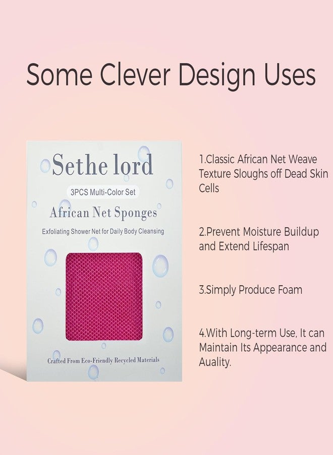 Sethe lord African Net Sponges-Exfoliating Shower Net for Daily Body Cleansing, Recycled Materials Bath Sponge Exfoliator for Women & Men - Coral Pink, 3 PCS - Image 5