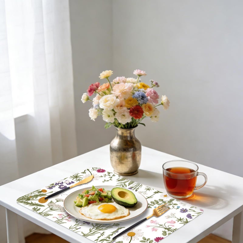 KOPOOEOE 6 Pcs Spring Vintage Flower Placemats, 11x16 Inch Floral Plastic Placemats Spring Summer Flower Table Mats for Wedding Birthday Home Party Table Settings Supplies - Image 4