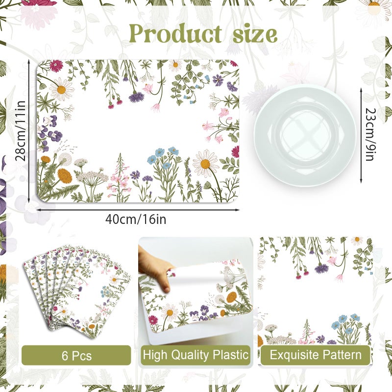 KOPOOEOE 6 Pcs Spring Vintage Flower Placemats, 11x16 Inch Floral Plastic Placemats Spring Summer Flower Table Mats for Wedding Birthday Home Party Table Settings Supplies - Image 2
