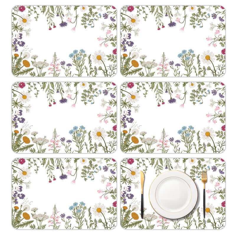 KOPOOEOE 6 Pcs Spring Vintage Flower Placemats, 11x16 Inch Floral Plastic Placemats Spring Summer Flower Table Mats for Wedding Birthday Home Party Table Settings Supplies - Image 1