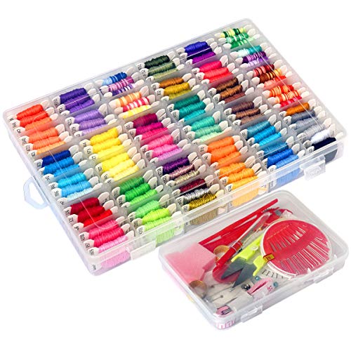colored bird 218pcs+ Embroidery Floss Cross Stitch Threads,Bracelet String Kit with Organizer Storage Box-Included 110pcs Friendship Bracelet Craft Floss,100pcs More Cross Stitch Tools Embroidery Kit for beginners - Image 1