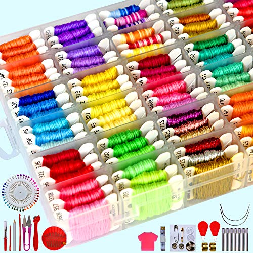 colored bird 218pcs+ Embroidery Floss Cross Stitch Threads,Bracelet String Kit with Organizer Storage Box-Included 110pcs Friendship Bracelet Craft Floss,100pcs More Cross Stitch Tools Embroidery Kit for beginners - Image 2