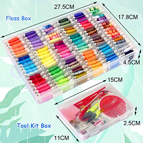 colored bird 218pcs+ Embroidery Floss Cross Stitch Threads,Bracelet String Kit with Organizer Storage Box-Included 110pcs Friendship Bracelet Craft Floss,100pcs More Cross Stitch Tools Embroidery Kit for beginners - Image 3