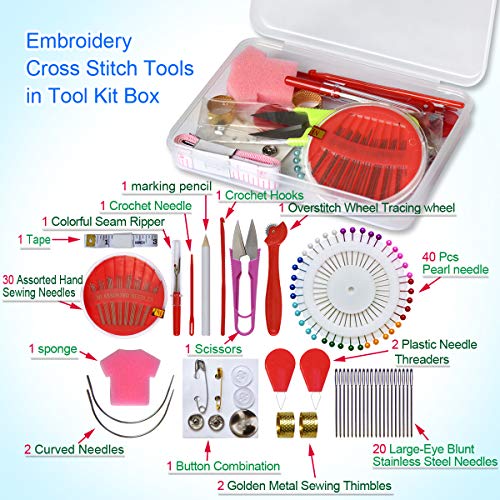 colored bird 218pcs+ Embroidery Floss Cross Stitch Threads,Bracelet String Kit with Organizer Storage Box-Included 110pcs Friendship Bracelet Craft Floss,100pcs More Cross Stitch Tools Embroidery Kit for beginners - Image 5