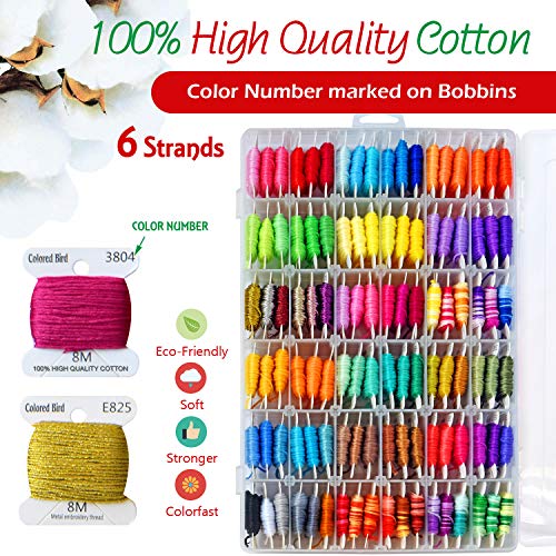 colored bird 218pcs+ Embroidery Floss Cross Stitch Threads,Bracelet String Kit with Organizer Storage Box-Included 110pcs Friendship Bracelet Craft Floss,100pcs More Cross Stitch Tools Embroidery Kit for beginners - Image 4