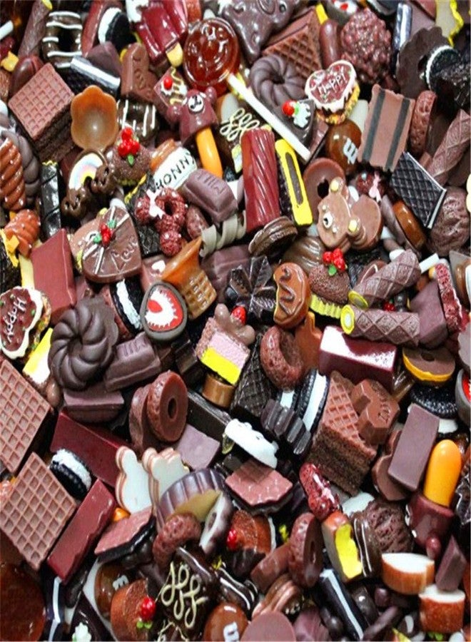 Zhiheng Random 30 Pack Cute Candy Plastic Beads Fruit Dessert Ice Cream Resin Charms Slices Flatback Buttons for Handcraft Accessories Scrapbooking Phone Case Decor (Chocolate) - Image 1