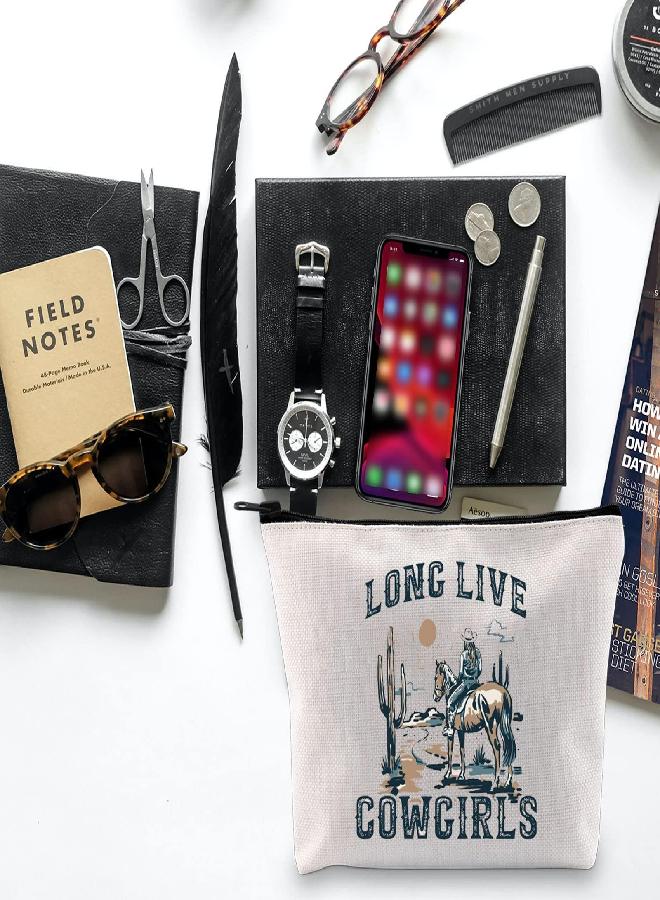 BLUPARK BLUPARK Western Country Southern Cowgirls Gift Western Women Long Live Cowgirls Cosmetic Bag Western Bags Western Rodeo Zipper Pouch (Long Live Cowgirl) - Image 1