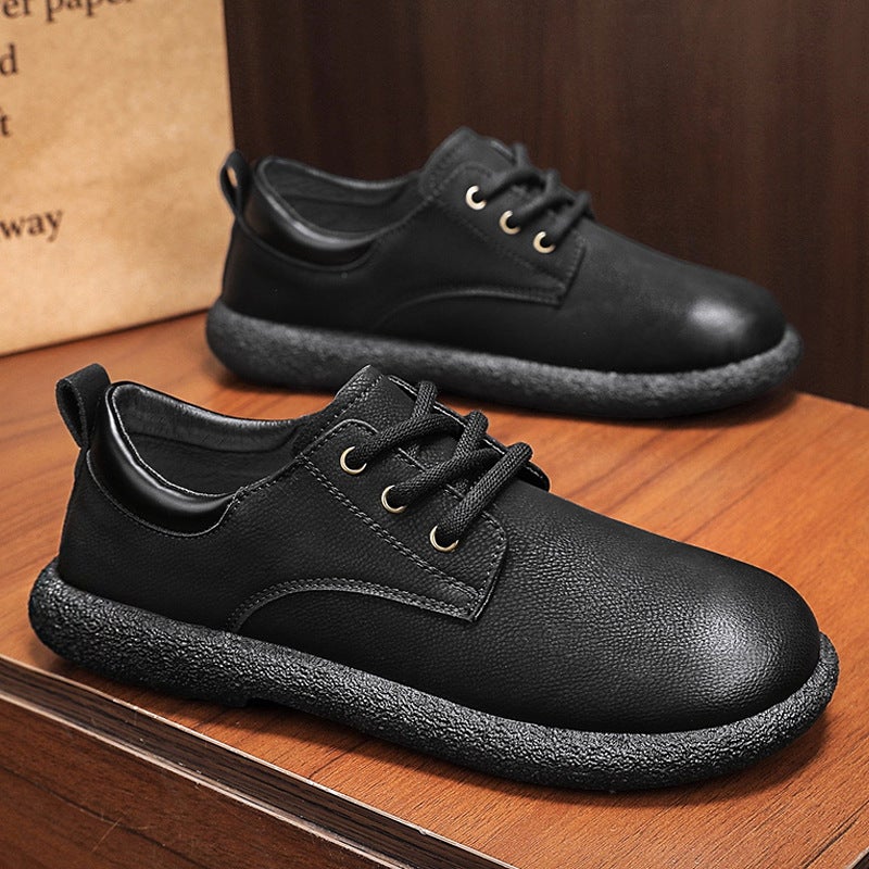 Men'S Comfortable New Lace-Up Simple And Fashionable Round-Toe Low-Cut Formal Work Casual Leather Shoes Thick-Soled Shiny Leather Shoes - Image 1