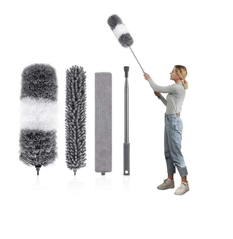 YVYV Microfiber Feather Duster 4PCS Extendable Bendable Dusters with Long Extension Pole Washable Lightweight Dusters for Cleaning Ceiling Fan High Ceiling Blinds Furniture Cars