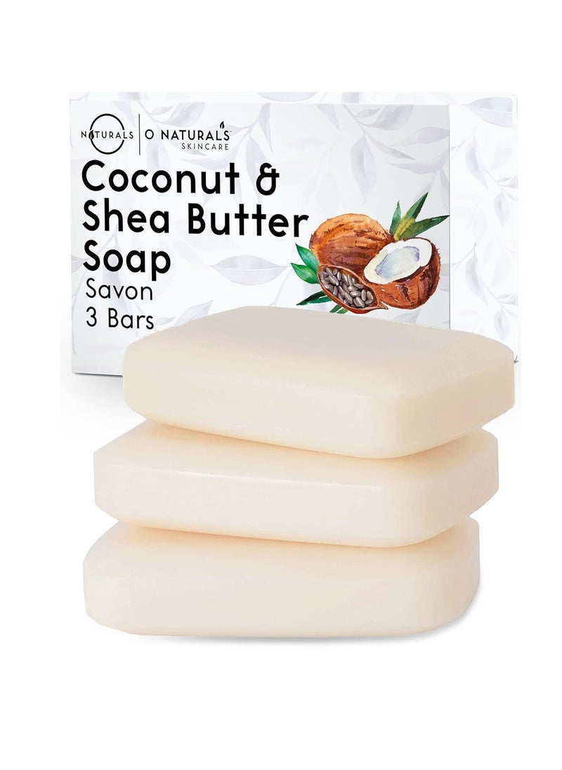 O Naturals O Naturals 3-Pack Organic Coconut & Shea Butter Soap Bar 4oz each Set - 100% Vegan Cold Process Scented Premium Essential Handmade Natural Soap for Men Women, Face, Body  - Image 1