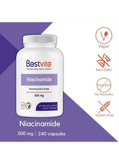 BESTVITE Niacinamide 500mg (240 Vegetarian Capsules) - No Stearates - Vegan - Gluten Free - Non GMO  - Image 3