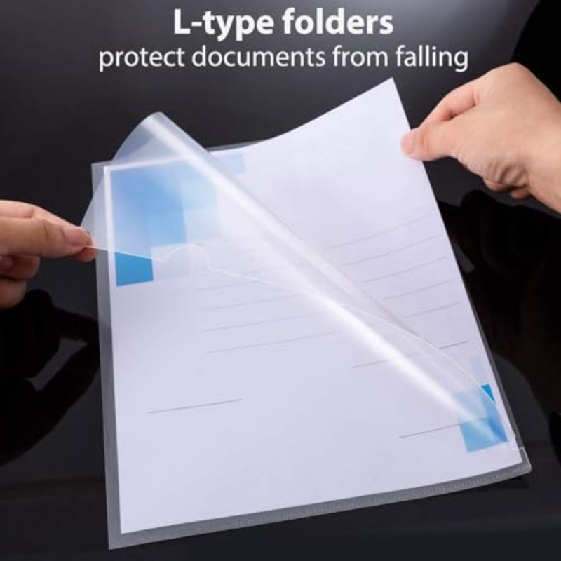 Clear Document Folder, 20PCS Waterproof A4 L-Type Transparent Pockets, Thicker Transparent Plastic Document Folders with Arc Opening, Document Covers for Office, School Work and Daily Life - Image 3