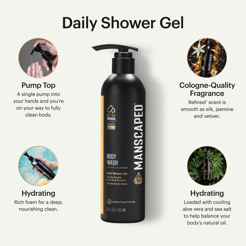 manscaped MANSCAPED® Men’s UltraPremium Refined® Body Wash, Luxurious Clean Formula Infused with Aloe Vera and Sea Salt, Refreshing and Nourishing Daily Shower Gel for Hydrating Skin, (16 oz), 2 Pack - Image 2