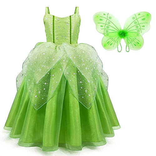 TYHTYM Green Tinkerbell Fairy Costumes Little Girls Dress Up Birthday Halloween Christmas With Wings - Image 3