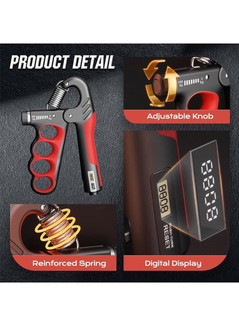 مجموعة تدريب قوة القبضة، مقوي قبضة اليد مع عد إلكتروني، جهاز تمارين تقوية القبضة لبناء العضلات والتعافي من الإصابات، مقاومة 11-220 رطل (5-100 كجم) - Image 3