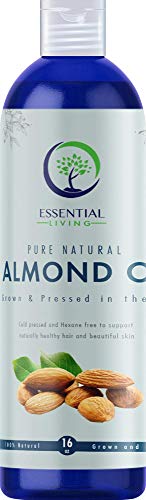 Essential Living Sweet Almond Oil  Pure Carrier Oil for AllNatural Skin Care Moisturizer Makeup Remover Oil Cleansing and More  16OZ  Cold Pressed  No Hexane  Made in the USA