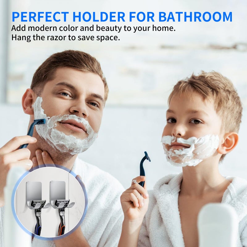 Rnodoilkfly 4Pcs Razor Holder, Shaver Hook Hanger, Multipurpose Self Adhesive Double Hooks, Silver Black Stainless Steel Shower Hooks, For Bathroom and Kitchen Storage, Includes Loofah, Towel, Plug, Clothes - Image 3