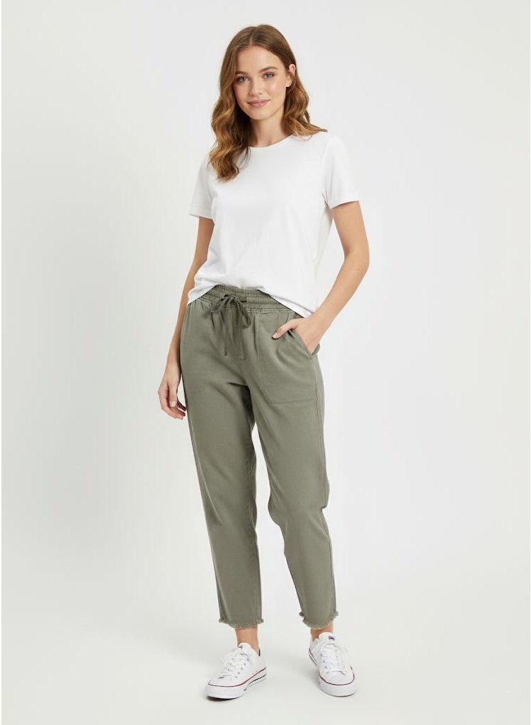 Zara Women's Soft Cotton Denim Jogger Trousers | Relaxed Fit Pull-On Jeans with Drawstring Waist and Frayed Hem - Image 1