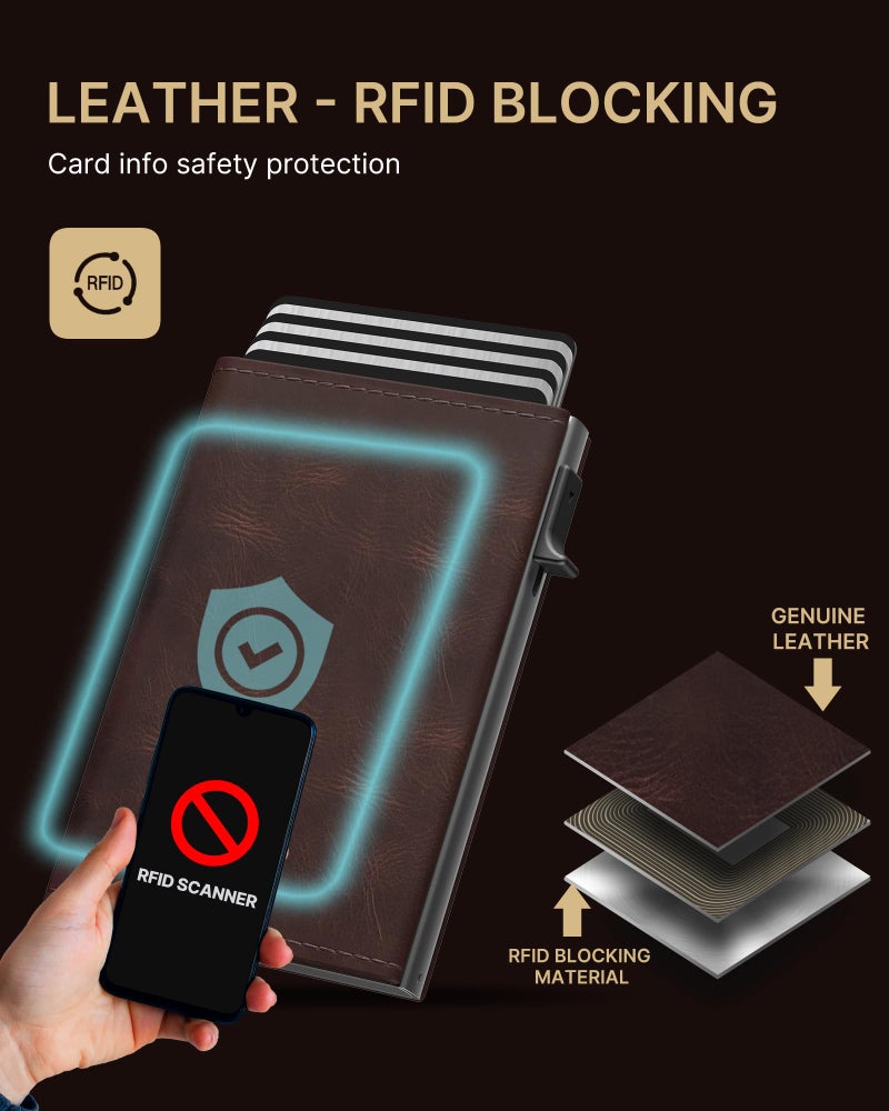 typecase محفظة رجال من تايب كيس: علبة ألومنيوم قابلة للفتح، جلد طبيعي، ذكي، مانع RFID، نحيف، بسيط، جيب أمامي - سعة 9-14 بطاقة | نافذة هوية | فتحة نقدية - بني شمعي - Image 5