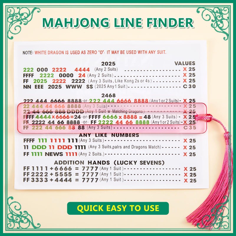 Soulchen 4 Pcs Mahjong Line Finder, Bright Acrylic Mahjong Line Reader for Beginners, Thickened Rules Reader for Strategy, Parties, Competitions, Gift for Players, Multicolor - Image 4