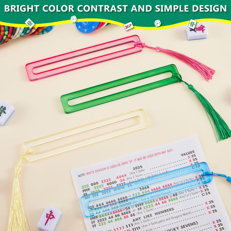 Soulchen 4 Pcs Mahjong Line Finder, Bright Acrylic Mahjong Line Reader for Beginners, Thickened Rules Reader for Strategy, Parties, Competitions, Gift for Players, Multicolor - Image 3