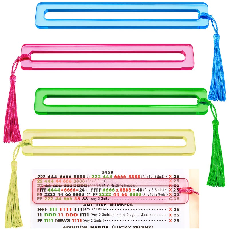 Soulchen 4 Pcs Mahjong Line Finder, Bright Acrylic Mahjong Line Reader for Beginners, Thickened Rules Reader for Strategy, Parties, Competitions, Gift for Players, Multicolor - Image 1