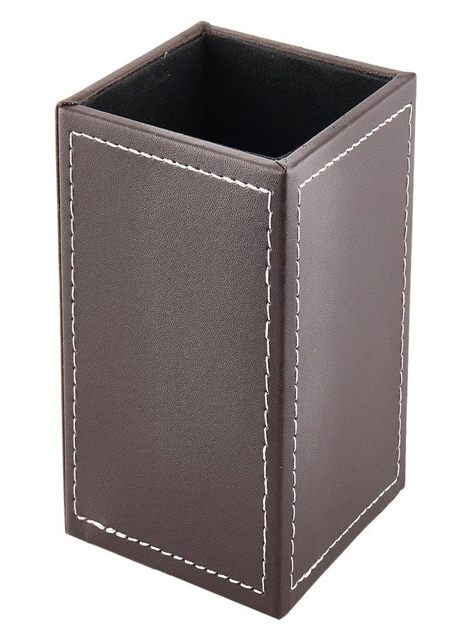 CALFOVERA Square PU Leather Pen Holder for Desk Multifunctional Pencil Cup Control Stand Decor Container Desktop Organizer Stationery Storage Case for Office Brush Scissor(Dark Brown) - Image 1